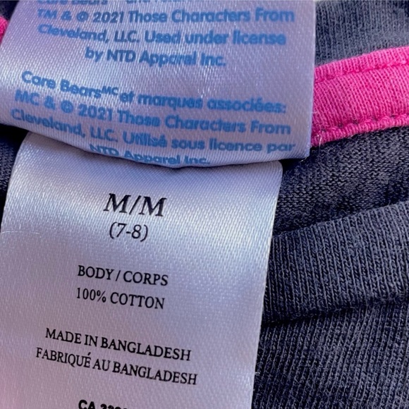 CARE BEARS BABY TEE GRUMPY BEAR HAPPY BEAR HUG CHARCOAL GREY PINK BLUE GLITTER - Picture 7 of 8